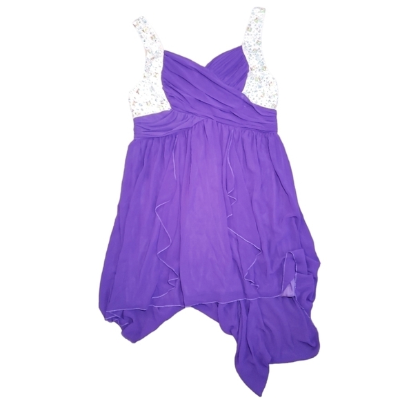 NWT Vintage Deb Purple Rhinestone Pleated Handkerchief Formal Dress Size 20 - Picture 2 of 7